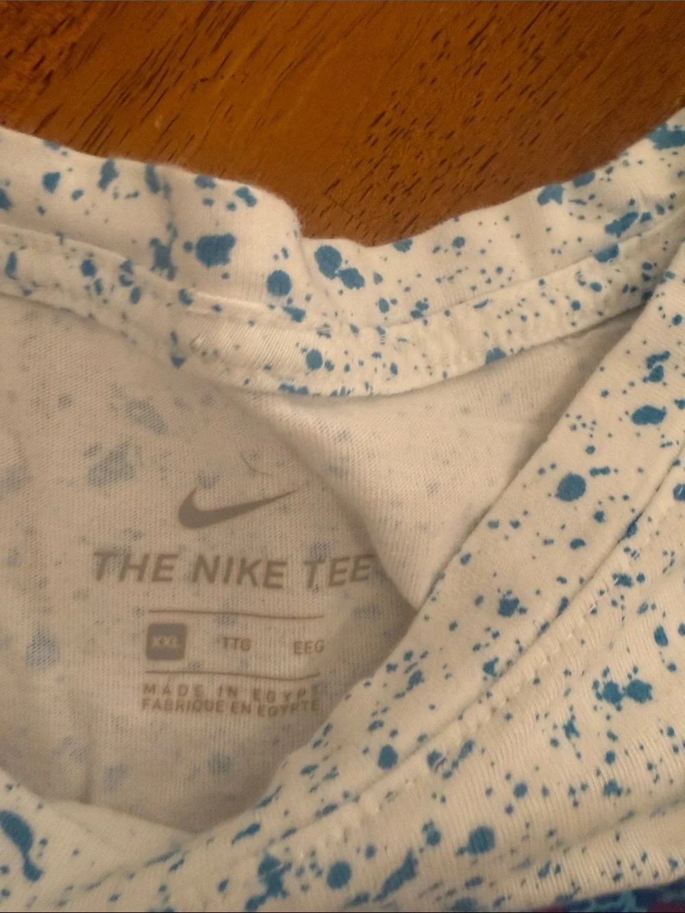 Nike White Tee with Blue Speckle and Purple-Blue Logo xxl